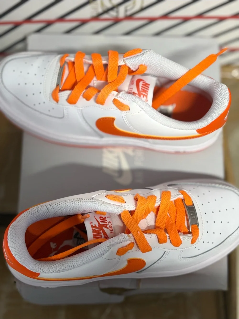 Nike Kids' Air Force 1 Low White/Orange Casual Sneakers 3.5 y